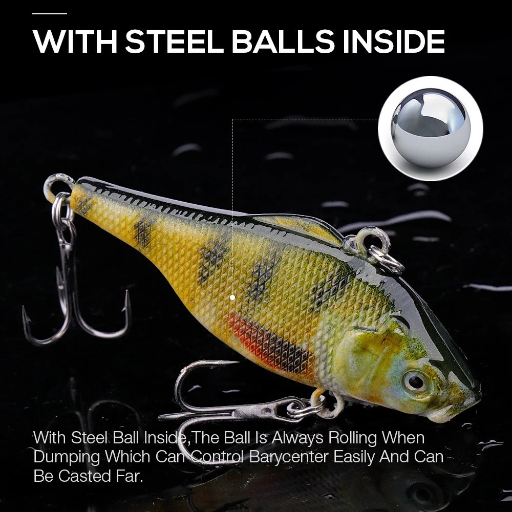 3-Piece Sinking Rattling Vibe Lures Set 2.5in 0.42oz for Pike & Bass