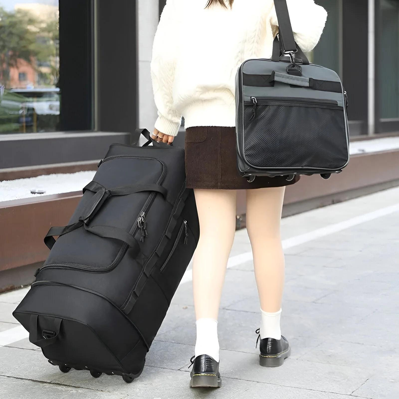 80L Foldable Wheeled Duffel Backpack for Travel & Outdoor Adventures