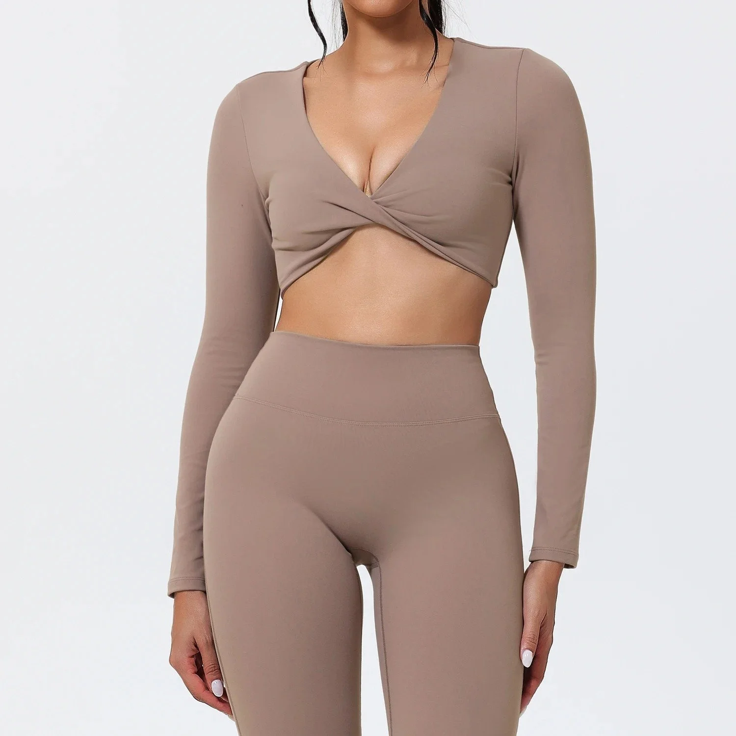 Eco-Friendly Twist-Knot Long Sleeve Cropped Sports Top for Women