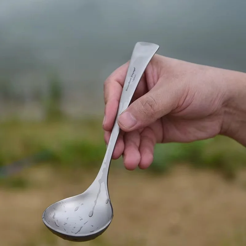 Titanium Deep Bowl Soup Spoon with Long Foldable Handle