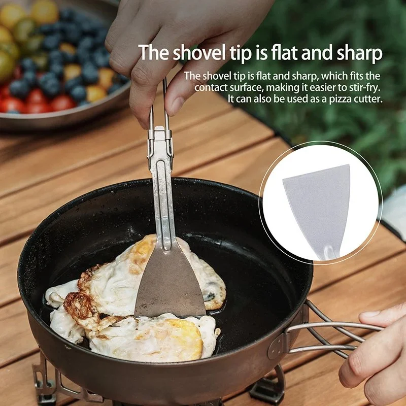 Titanium Folding Spatula with Locking Handle for Camping & Kitchen Cooking