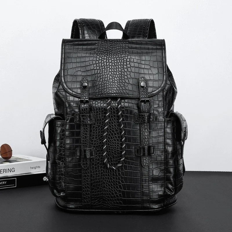 Matte Alligator Leather Laptop Backpack for Men – Large Anti-Theft Travel Bag