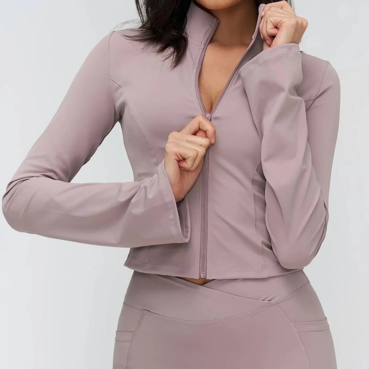 Quick Dry Yoga Jacket with Stand Collar & Flared Sleeves