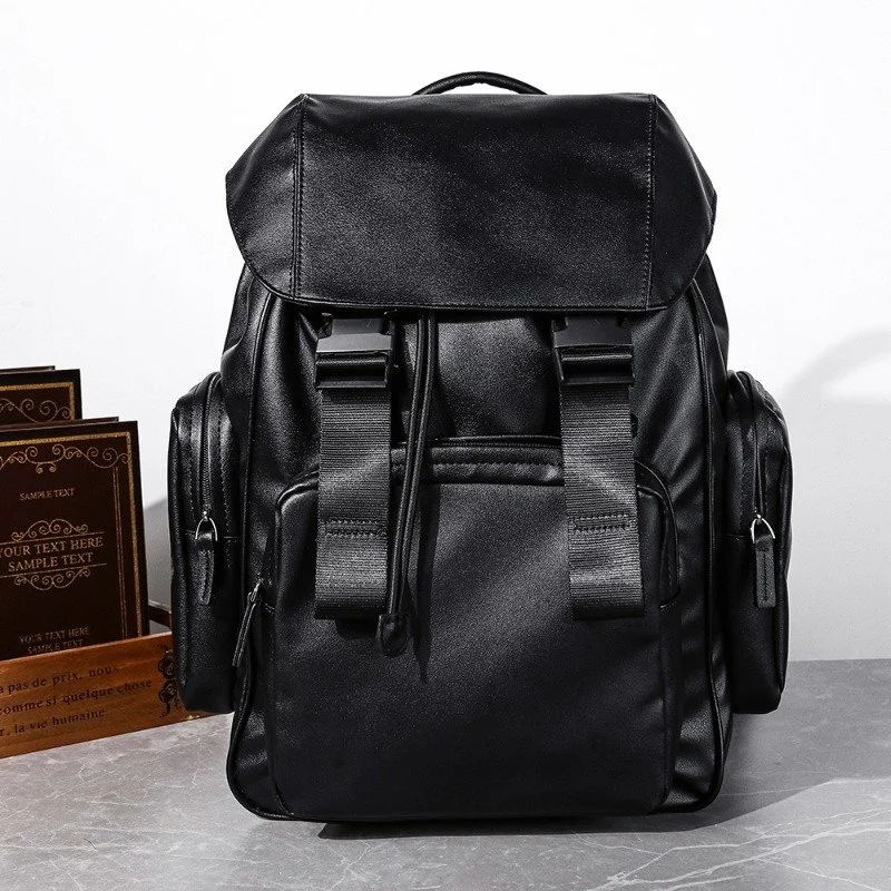 Men’s Retro PU Leather Laptop Backpack with Large Capacity & Pockets