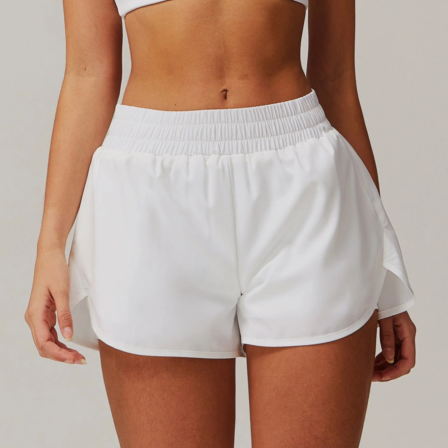 High-Waist Quick-Dry Two-Layer Yoga Shorts with Pockets