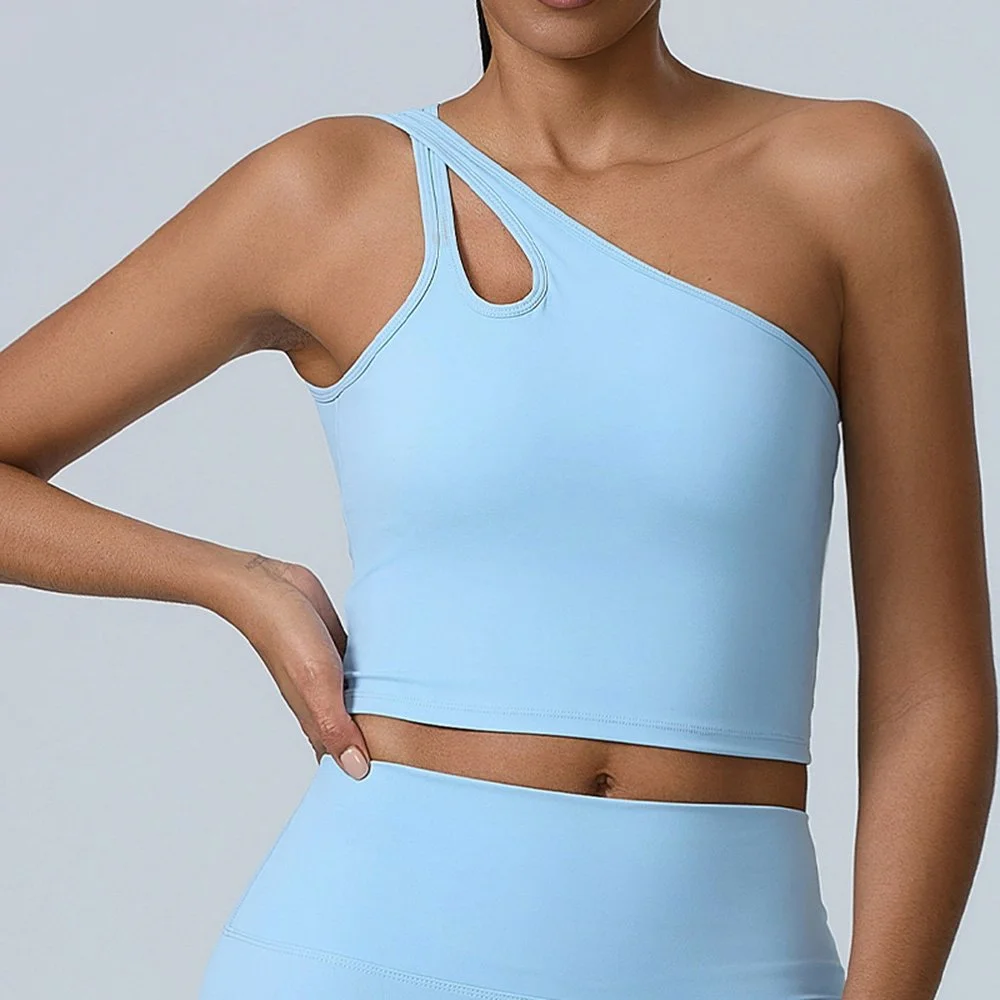 One-Shoulder High Support Scrunch Sports Bra Tank for Women
