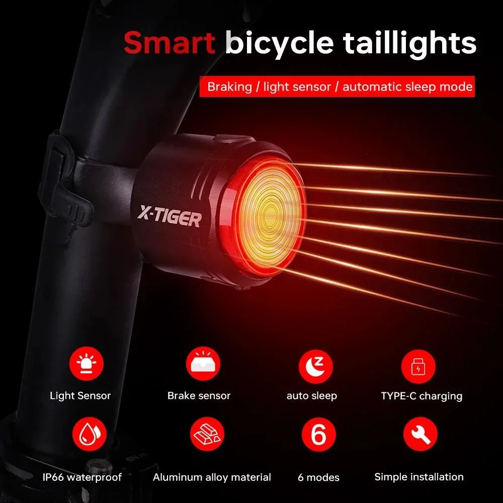 Smart Rechargeable LED Bike Tail Light with Motion Sensing & IPX6 Waterproof