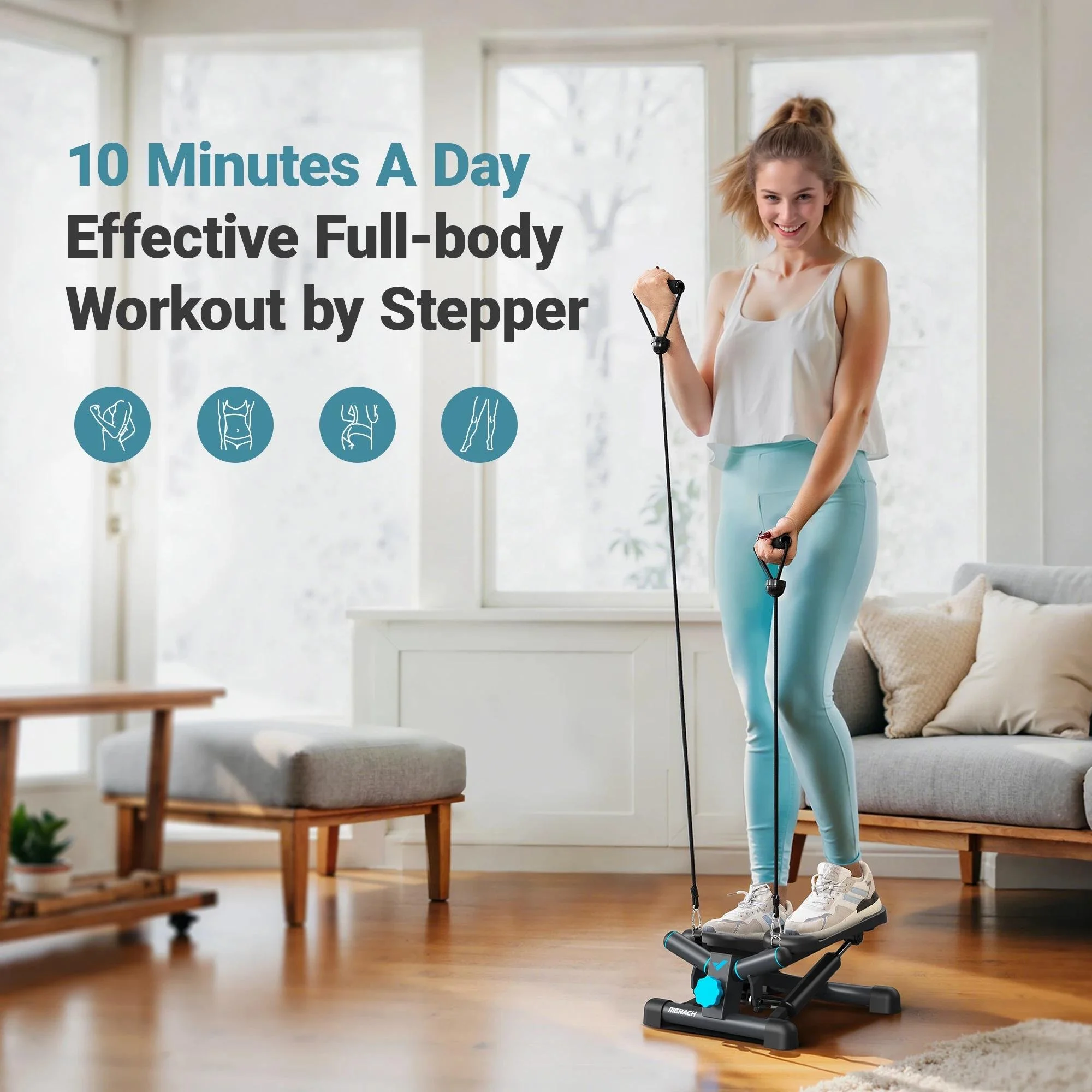 Mini Twist Stepper with Resistance Bands for Full Body Home Workout