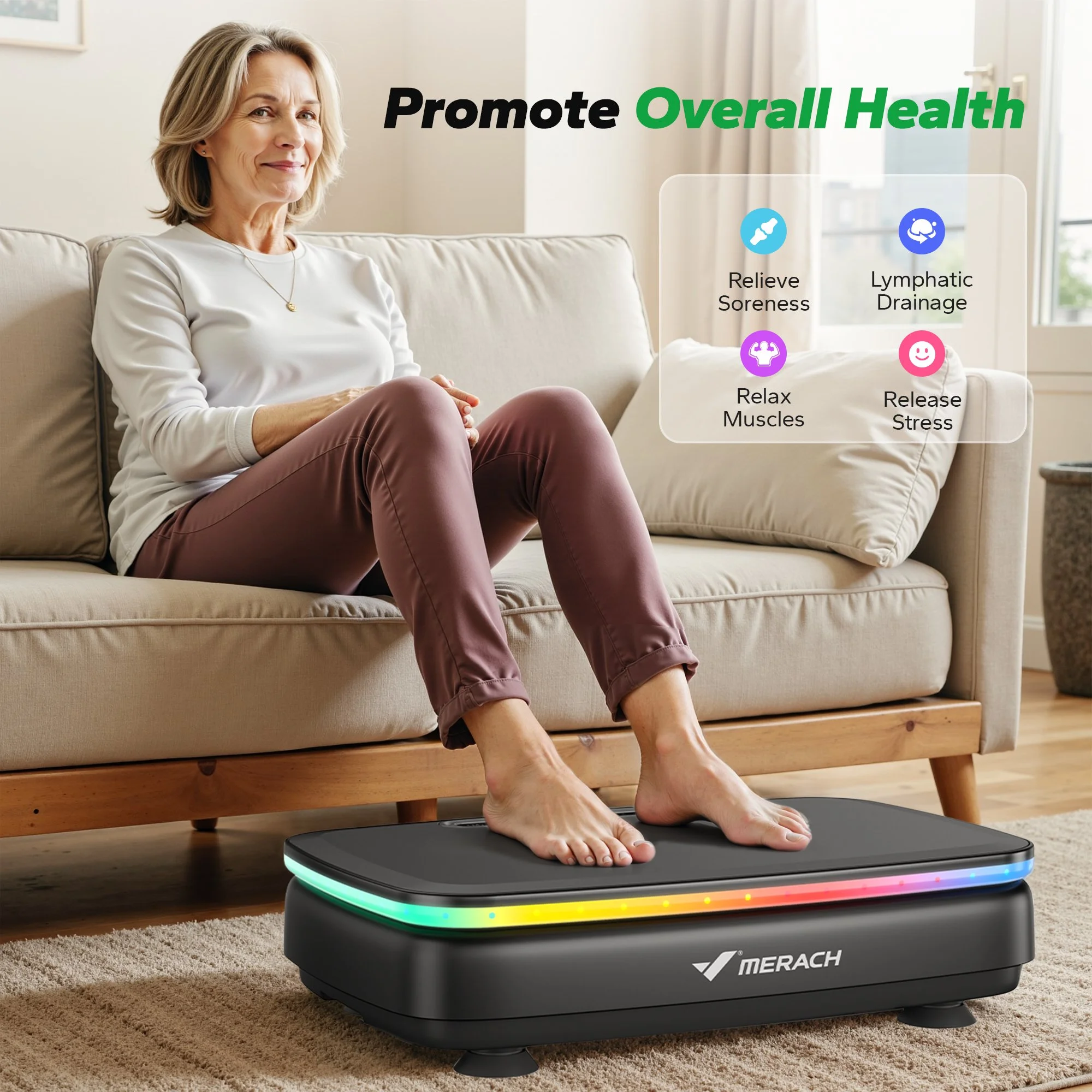 Vibration Plate Exercise Machine with Lights & Bluetooth for Full Body Workout