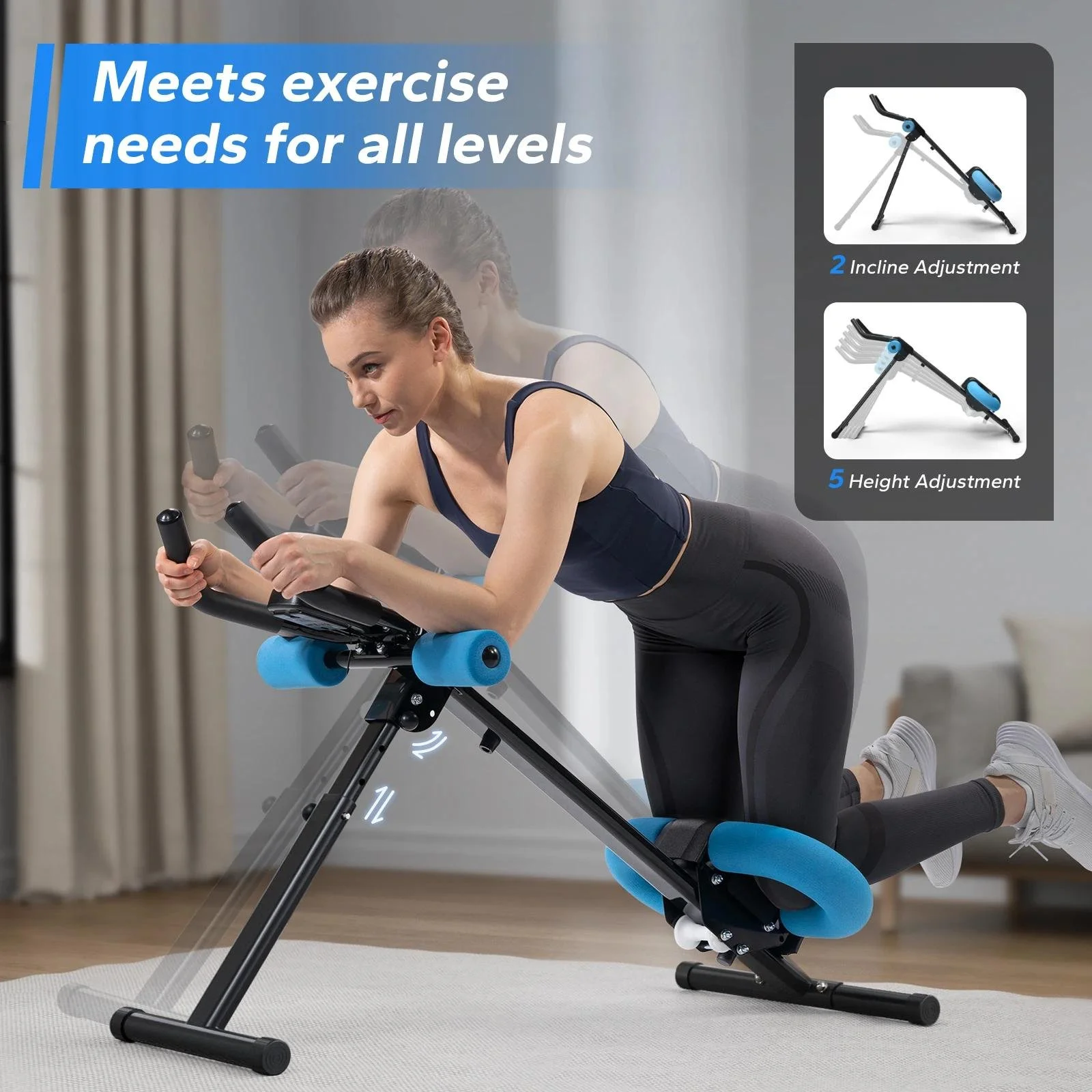 Adjustable Foldable Ab Trainer with Knee Support for Full Core Workout