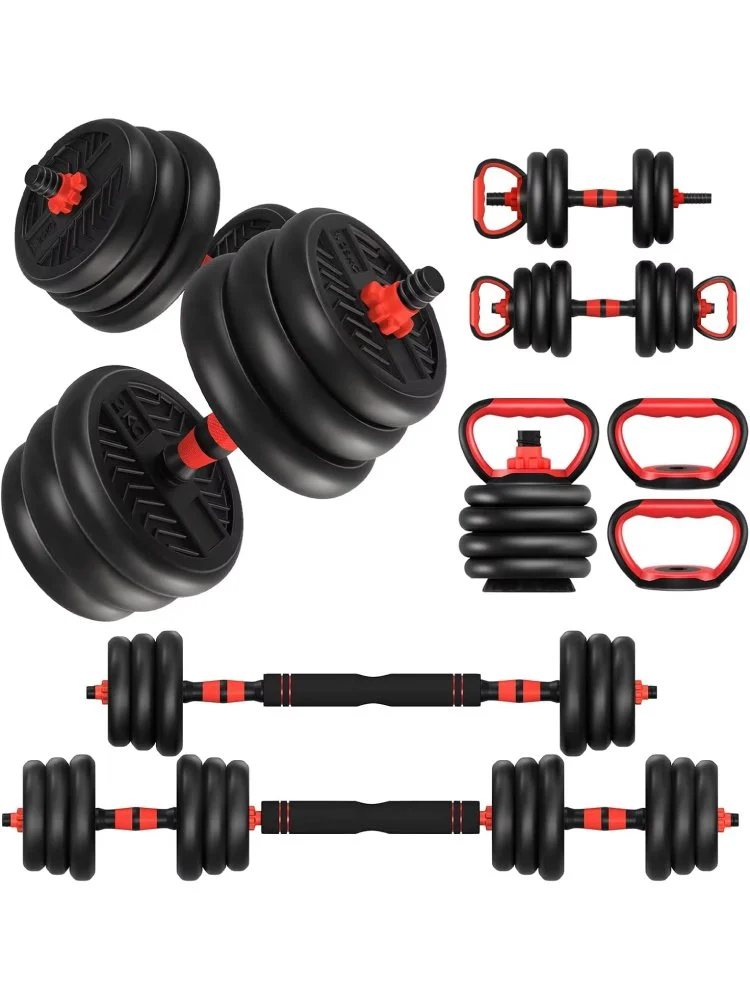 Adjustable 4-in-1 Dumbbell Set 10–80lbs with Barbell, Kettlebell & Push-Up Options
