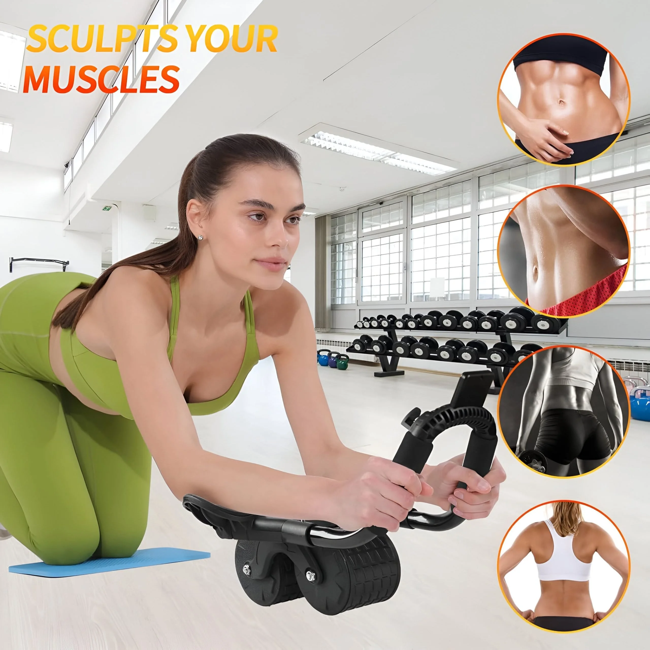 Automatic Rebound Ab Roller Wheel with Timer & Elbow Support