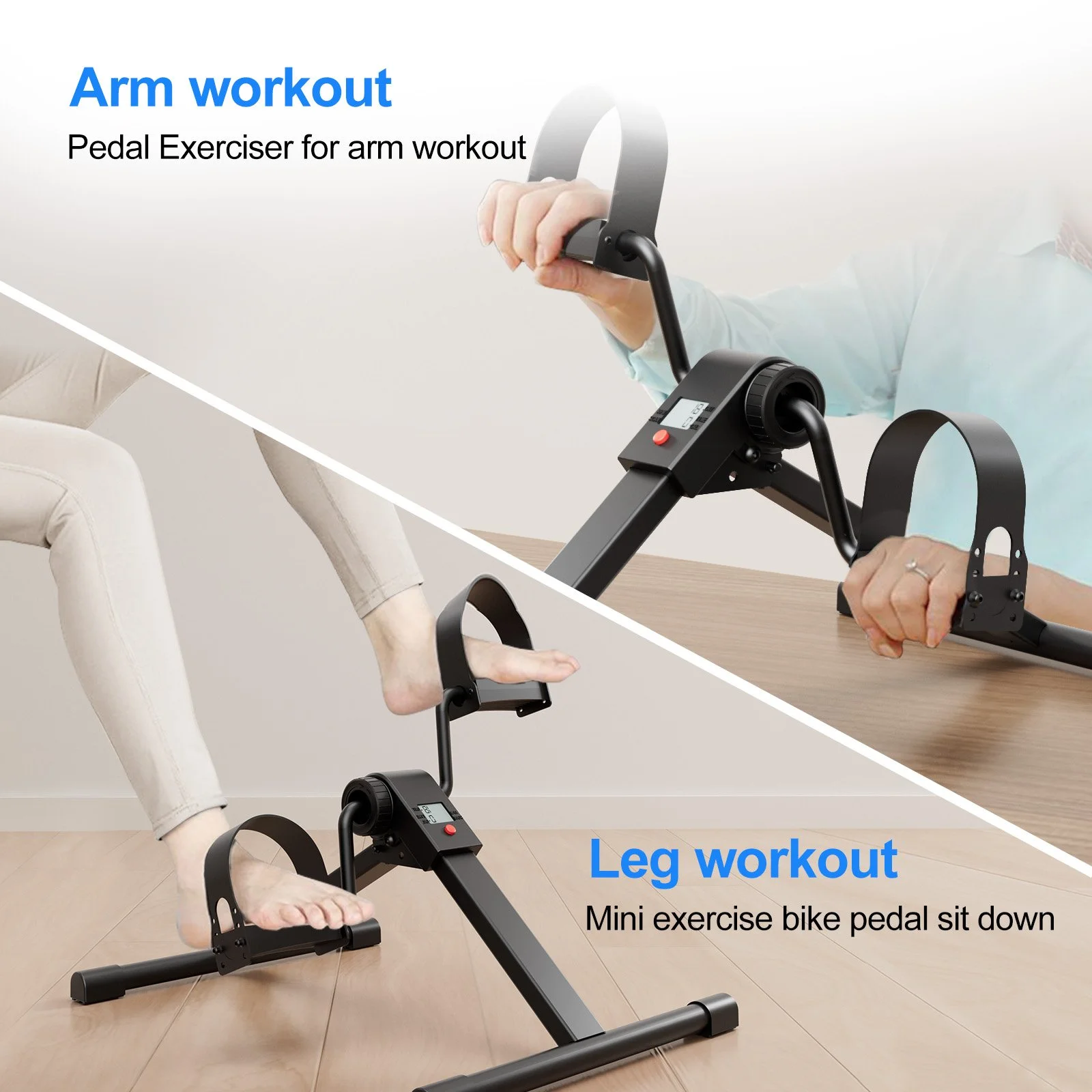 Folding Under Desk Pedal Exerciser with Adjustable Resistance & LCD Display