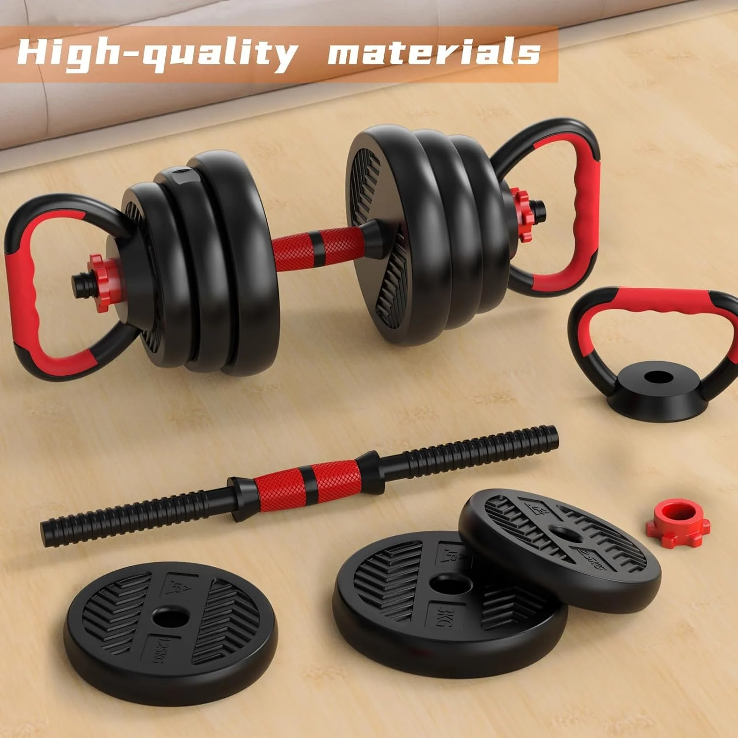 Adjustable 4-in-1 Dumbbell Set 20 lbs – Dumbbell, Barbell, Kettlebell & Push-Up Kit