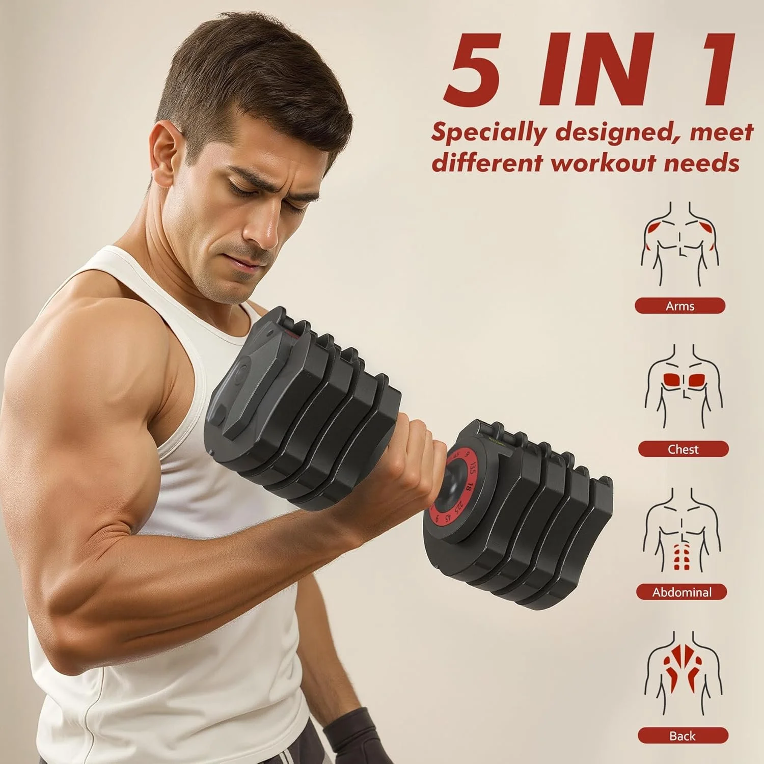 Adjustable 22.5lb 5-in-1 Quick Switch Dumbbell with Storage Tray