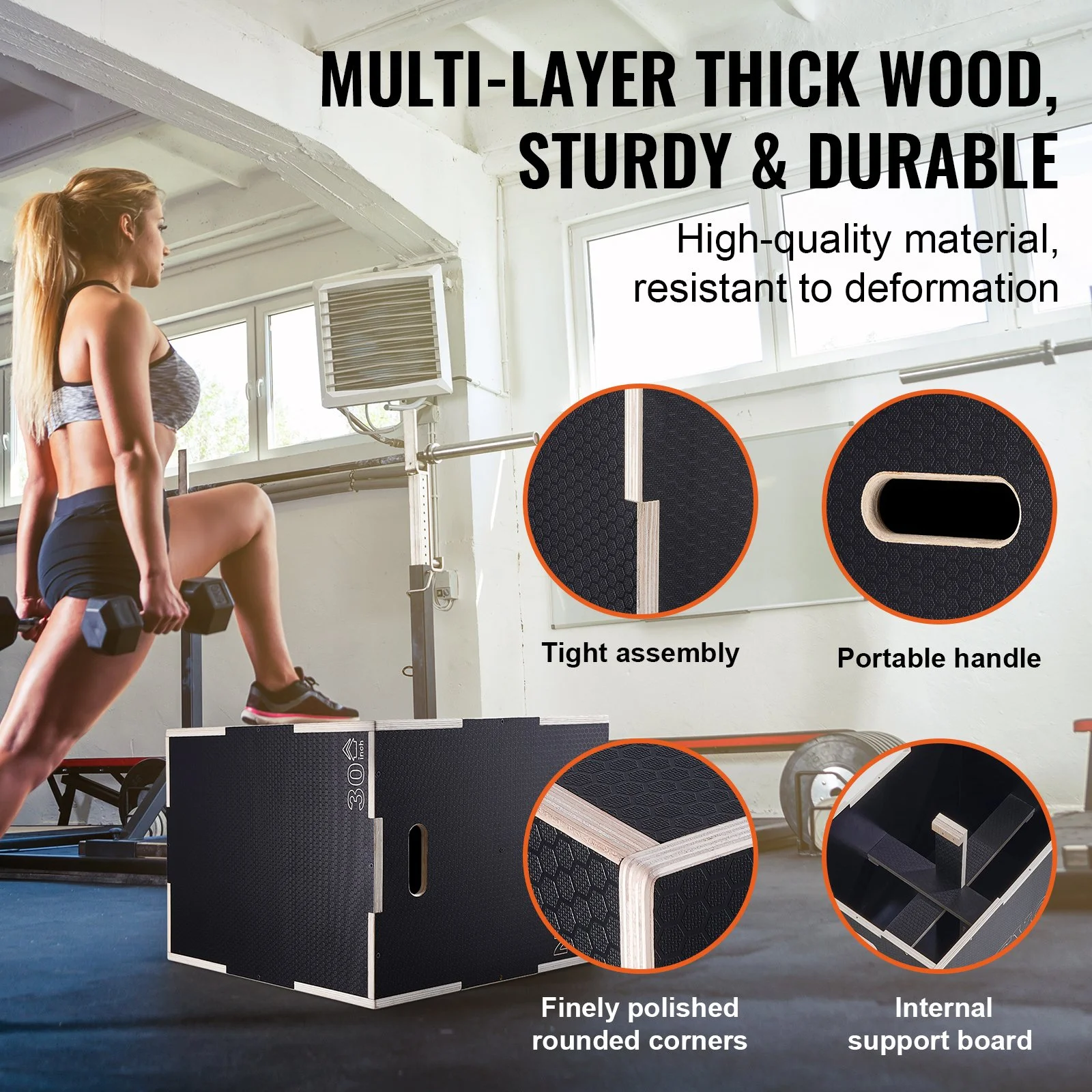 3-in-1 Adjustable Wooden Plyometric Jump Box for Home Gym Training