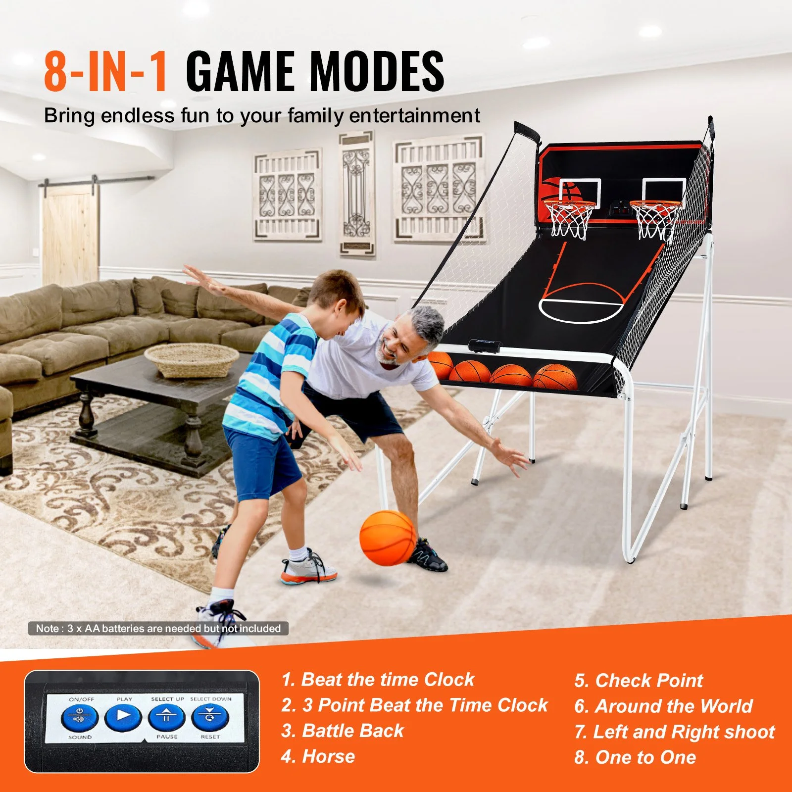 Foldable Dual Shot Basketball Arcade Game for Home – 8 Game Modes, 4 Balls