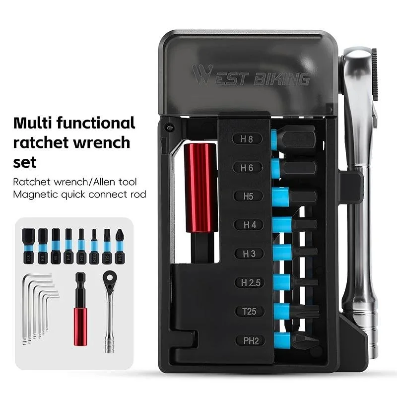 Portable Bike Repair Tool Kit with Ratchet Wrench & Magnetic Driver