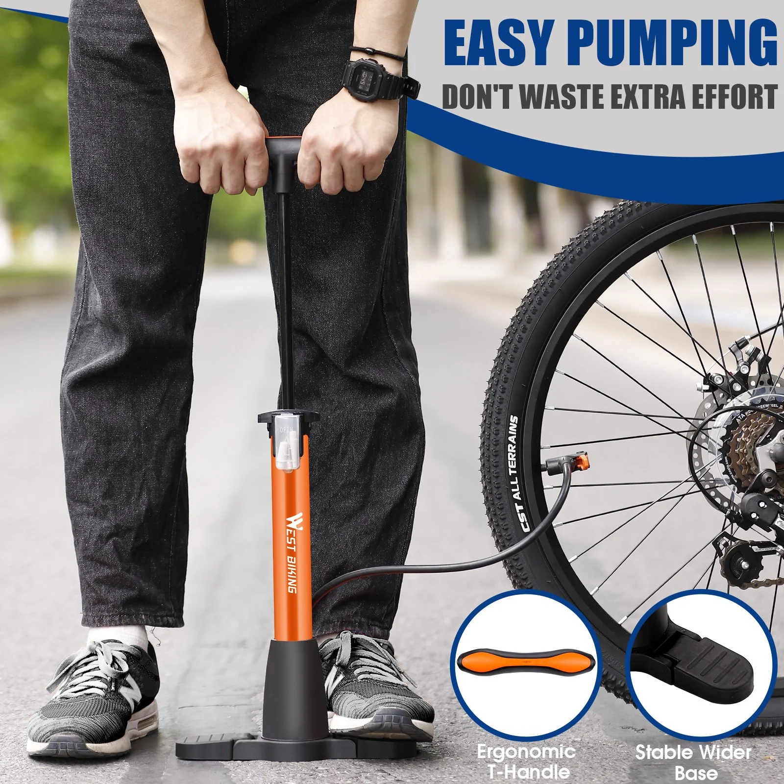 Portable High-Pressure Bike Tire Pump for All Valve Types