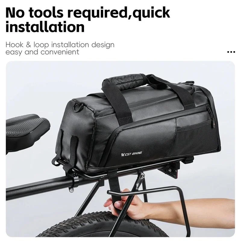 Waterproof 13L Rear Rack Bike Bag – Multifunction Travel & Commuter Storage