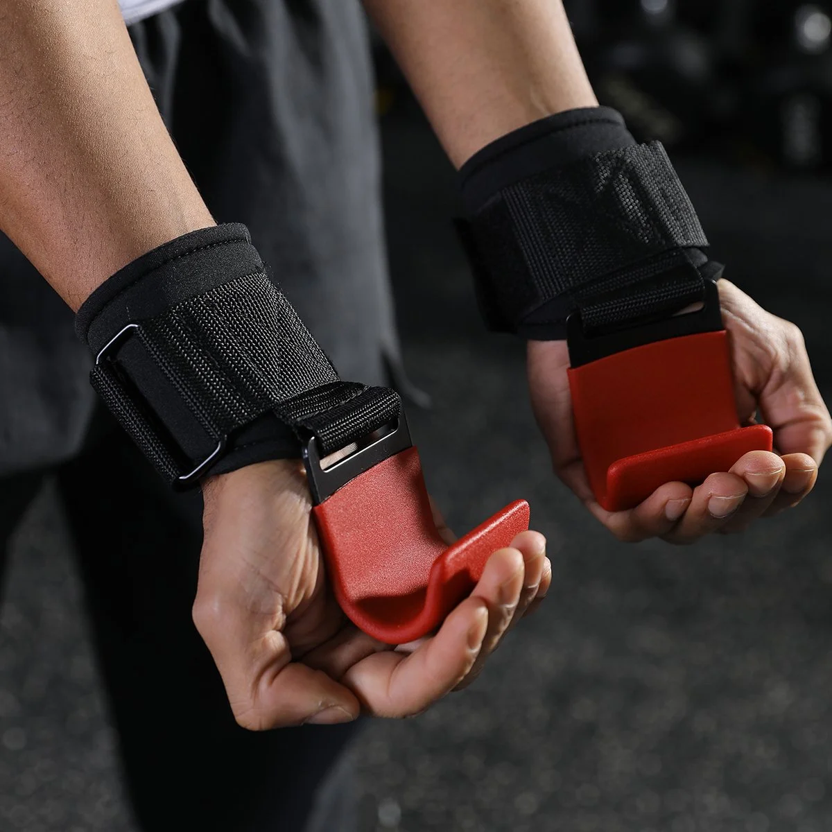 Heavy Duty Weightlifting Hooks with Neoprene Padded Wrist Straps for Deadlifts & Pull-ups