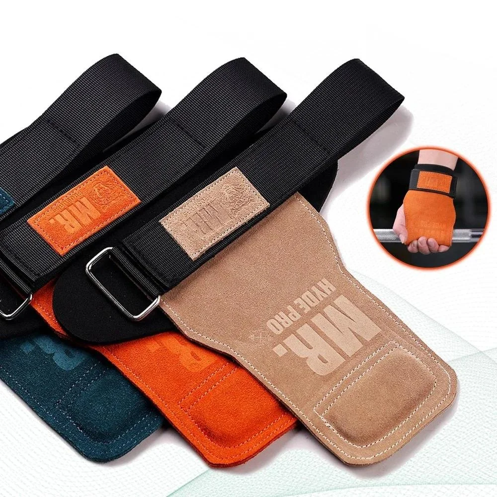 1 Pair Leather Lifting Straps Gym Support Fitness Gloves with Anti-Skid Grips