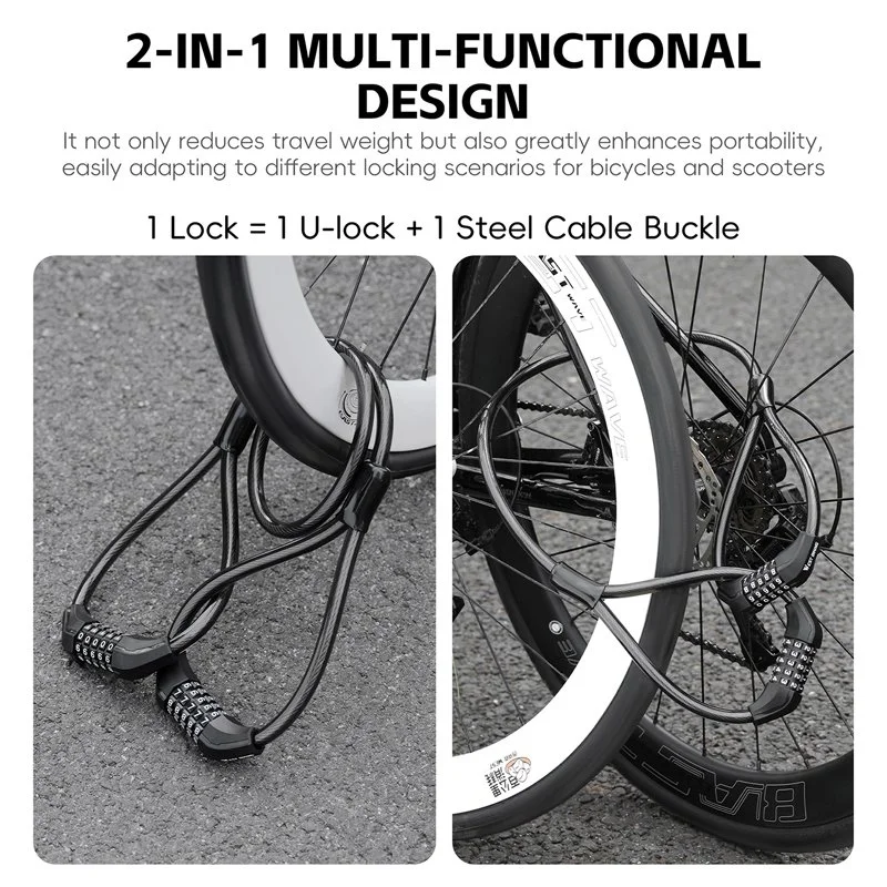 Double-Headed Steel Cable Lock for MTB & Road Bikes – 5-Digit Password