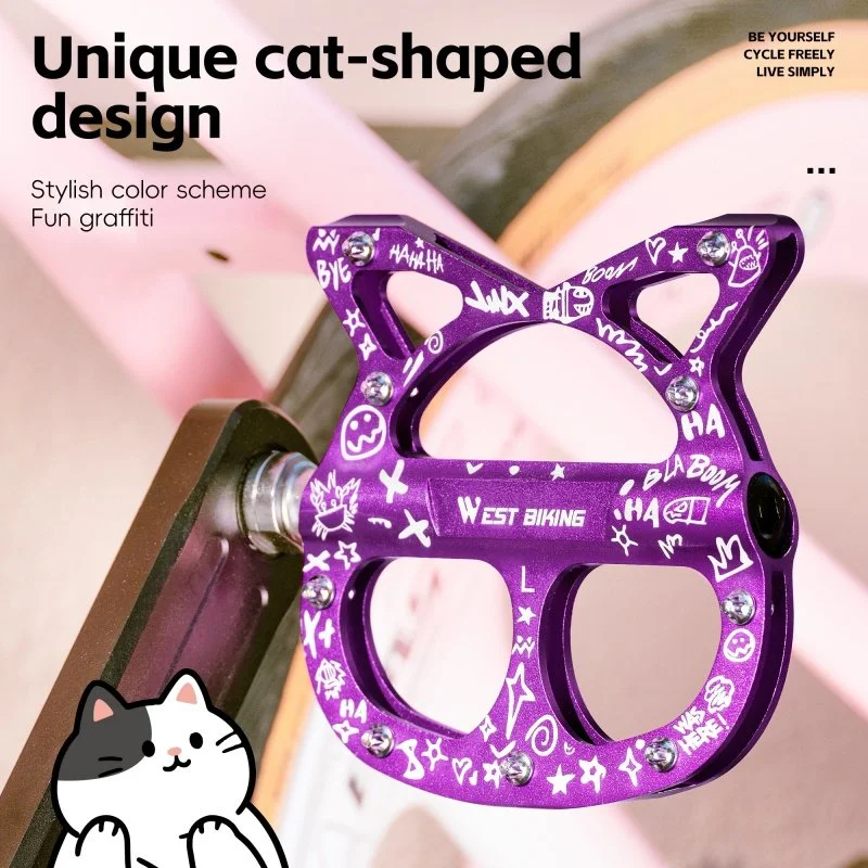 Ultralight Cat-Shaped Anti-Slip Bike Pedals with 3 Bearings