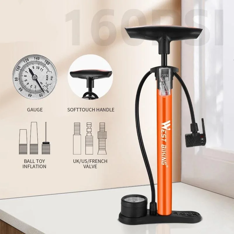 160 PSI High Pressure Bike Tire Pump with Gauge for Road & MTB