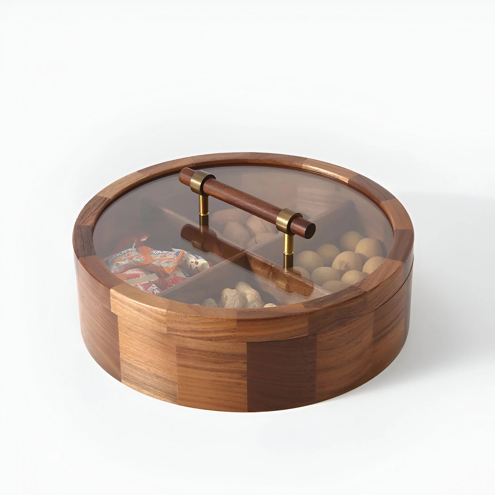 Elegant Black Walnut Wooden Fruit Box with Glass Lid – Decorative Storage Bowl