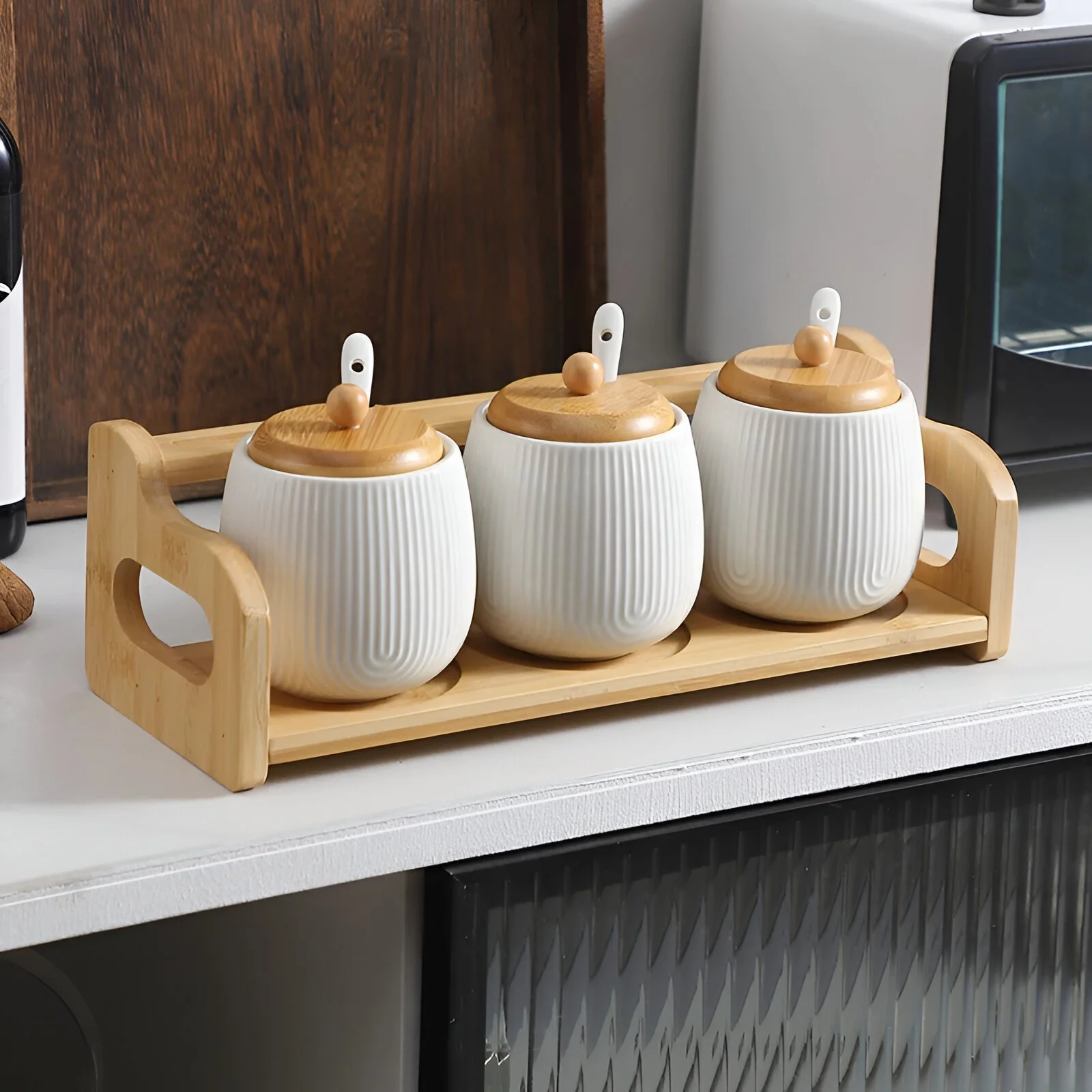 Nordic Ceramic Seasoning Jar Set – Creative Kitchen Spice Storage Box