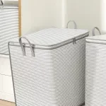 Grey Striped Zippered Storage Bag – Large Capacity Dustproof Organizer