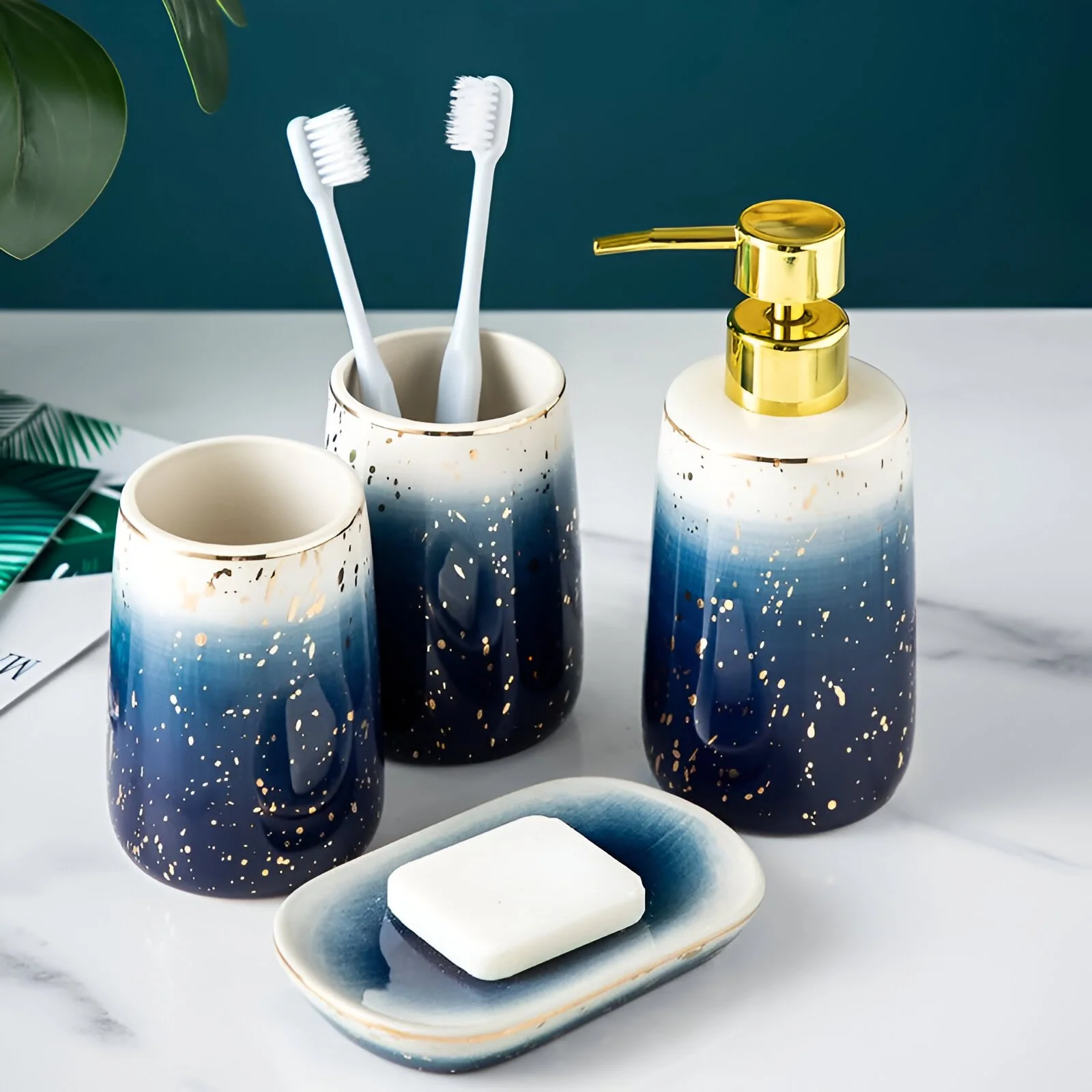 Blue Starry Sky Ceramic Bathroom Accessory Set