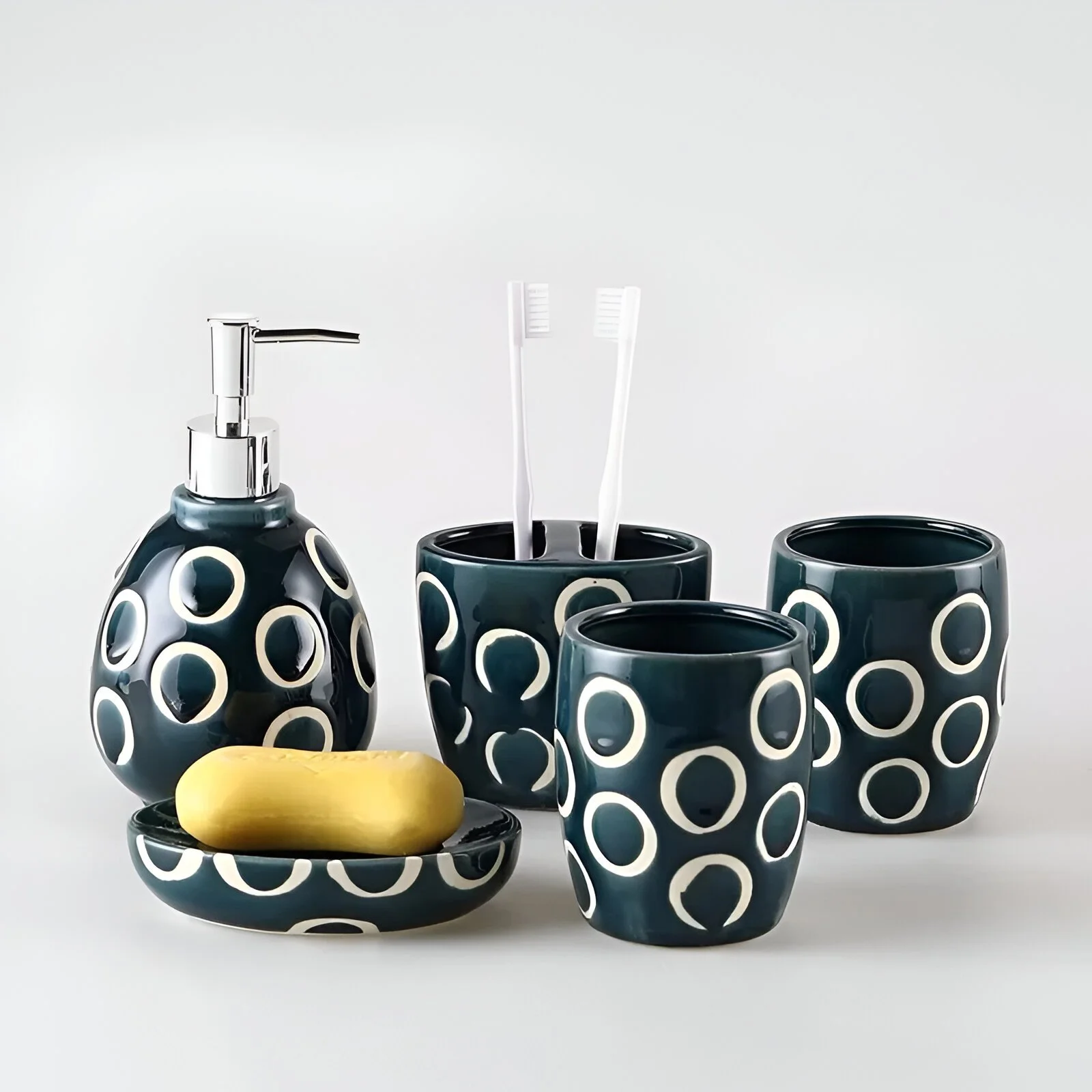 Deep Blue Ice-Cracked Ceramic Bathroom Wash Set