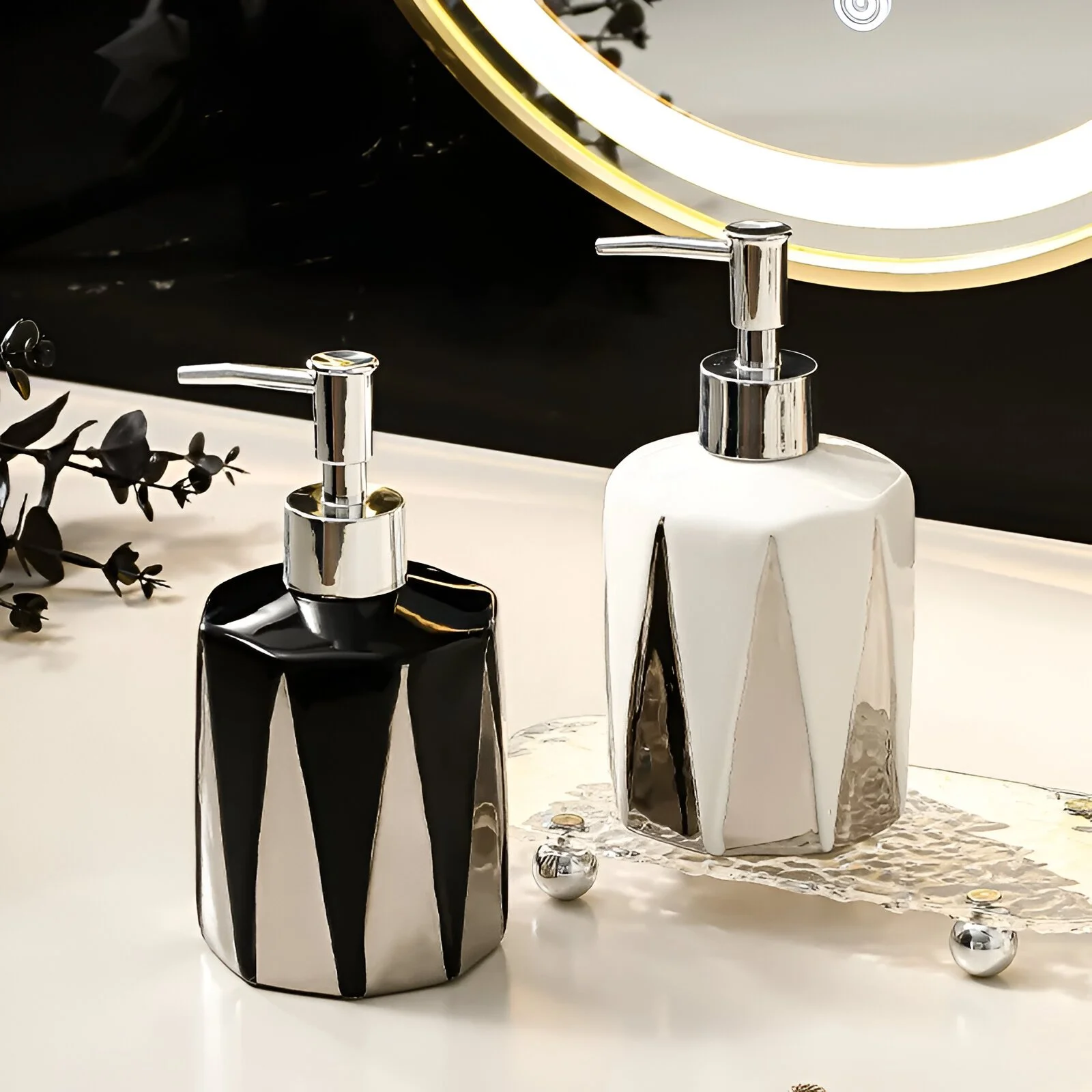 500ml Ceramic Refillable Soap & Lotion Dispenser for Bathroom & Kitchen
