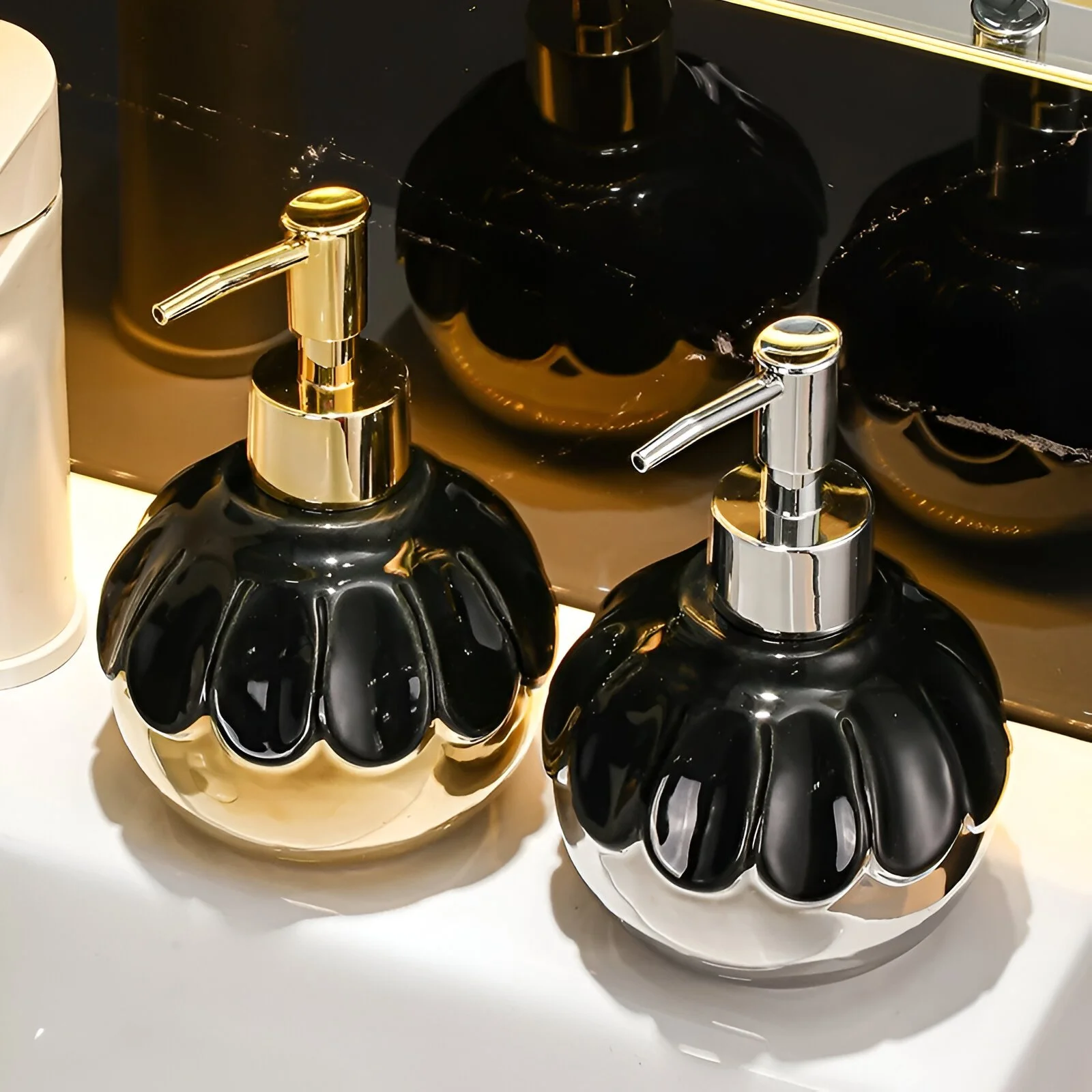 350ml Ceramic Refillable Hand Soap & Sanitizer Dispenser for Bathroom & Kitchen