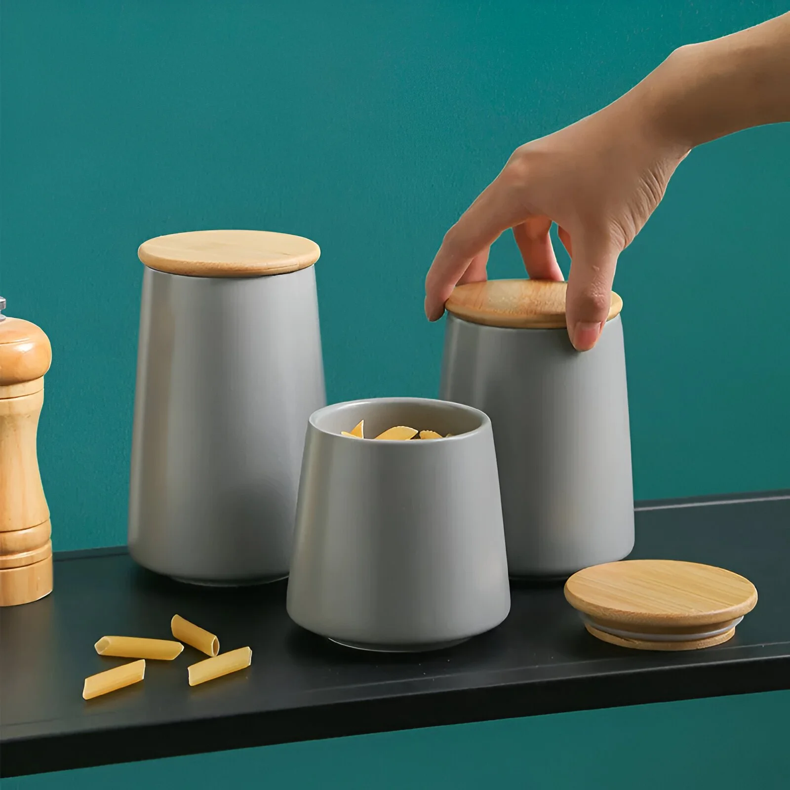 Matte Gray Ceramic Airtight Tea & Coffee Storage Canister