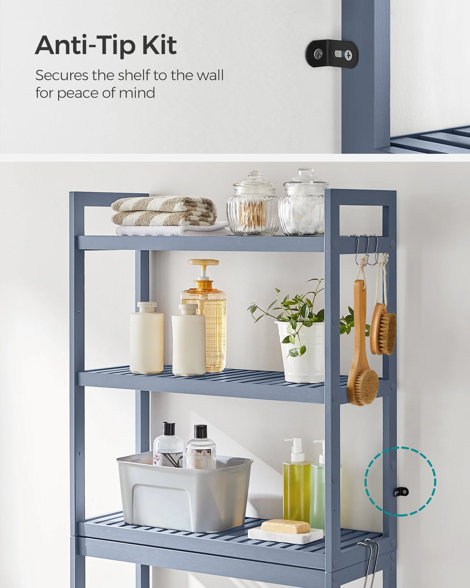 3-Tier Over-the-Toilet Bathroom Storage Shelf with Adjustable Bamboo Design
