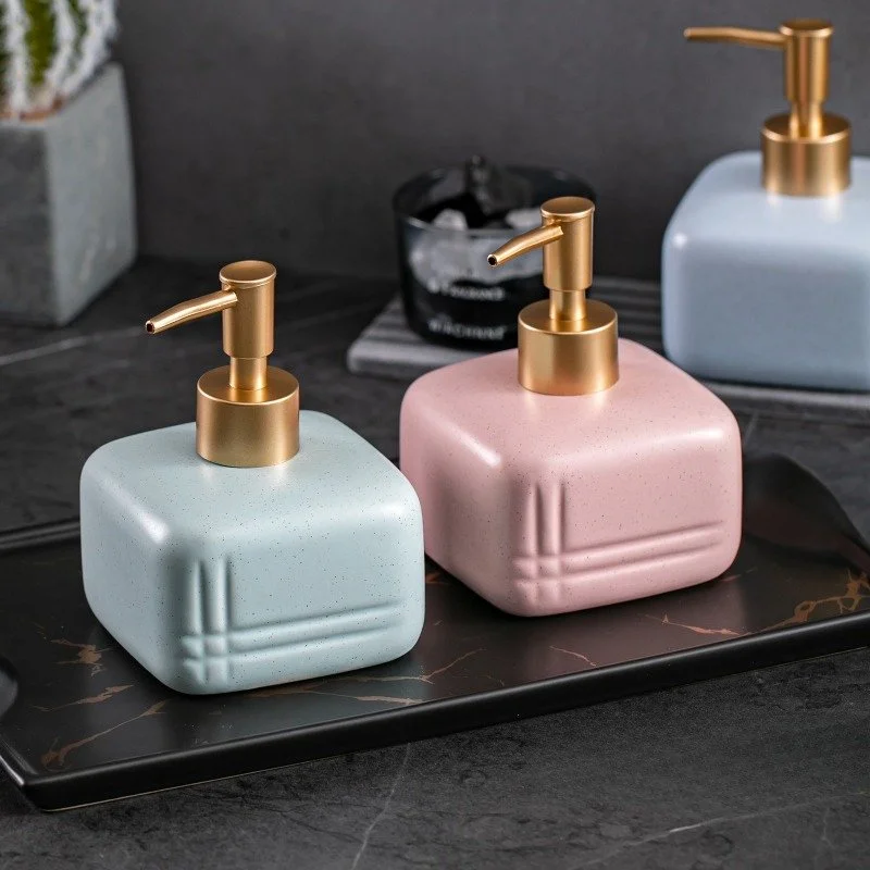 Modern Square Ceramic Soap & Lotion Dispenser with Gold Pump