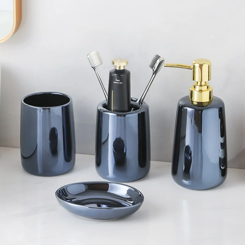 Elegant Blue Ceramic Bathroom Accessory Set