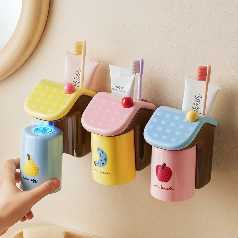 Magnetic Wall-Mounted Mouthwash Cup & Toothbrush Holder Set