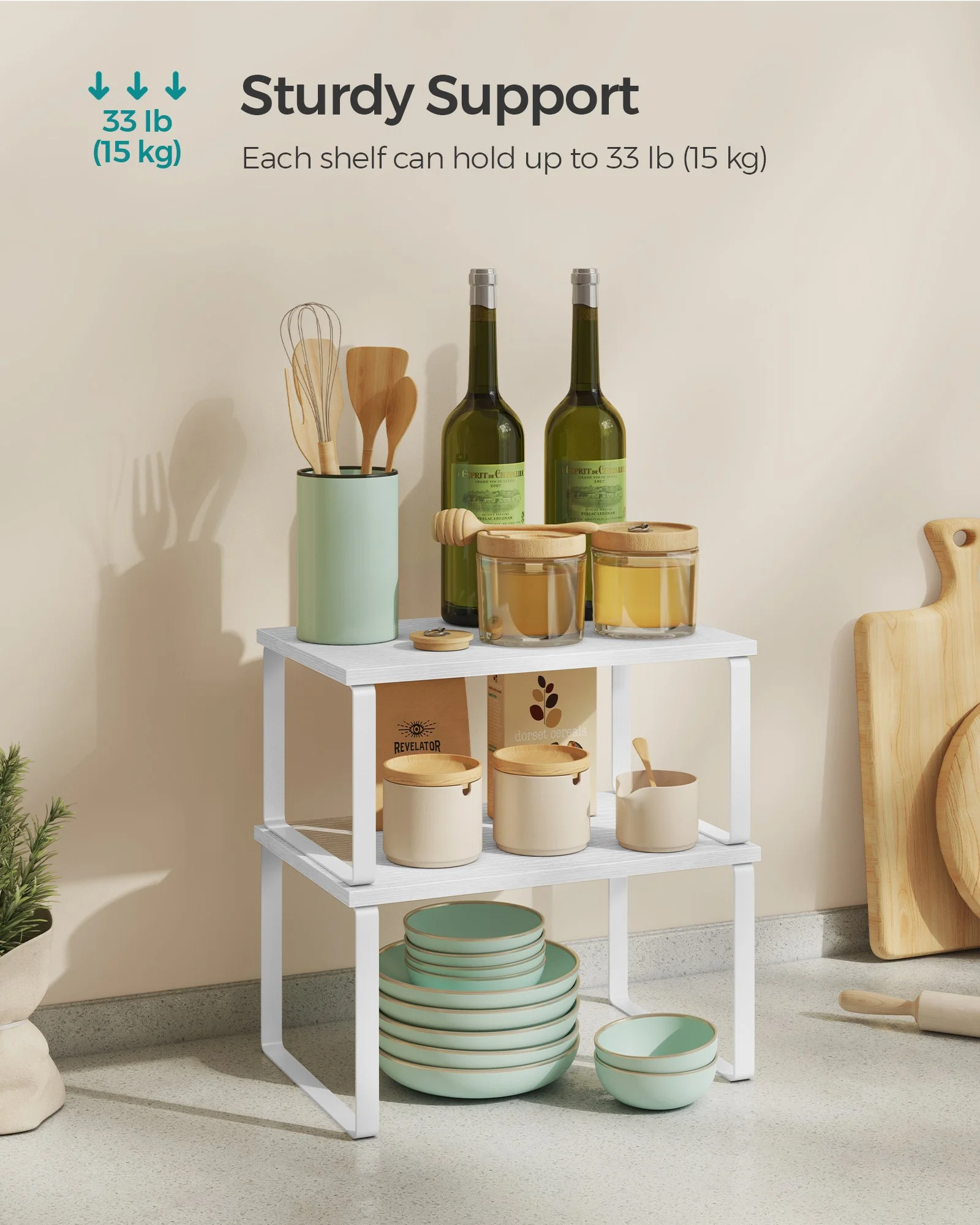 Stackable Adjustable Kitchen Counter Shelves – Set of 2 Space-Saving Organizers