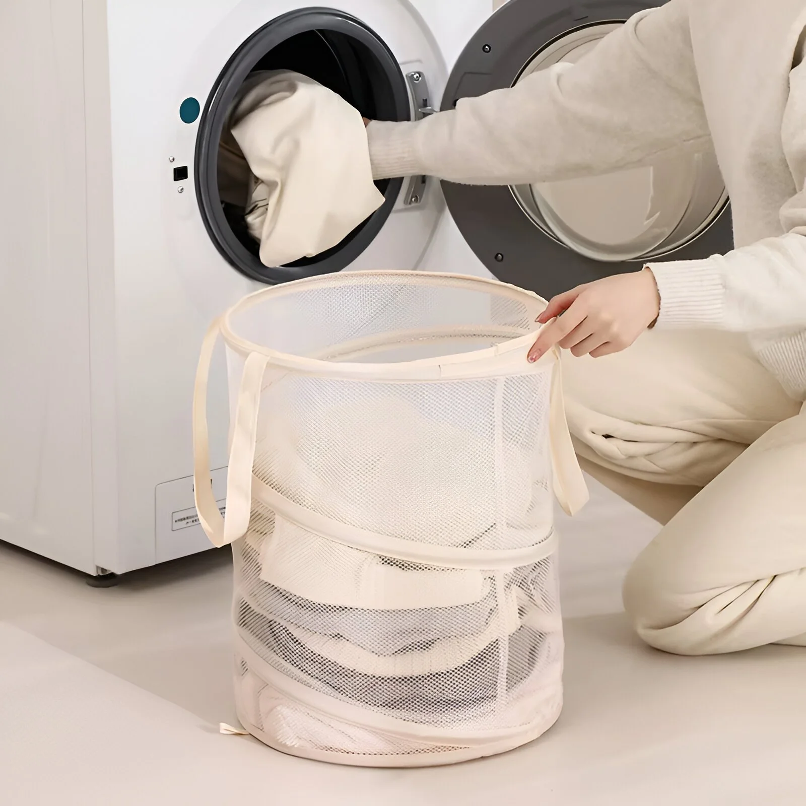 Collapsible Mesh Laundry Basket - Portable, Foldable Dirty Clothes Hamper