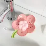 Creative Ceramic Soap Box Peach Blossom Shape Soap Dish with Drainage for Bathroom