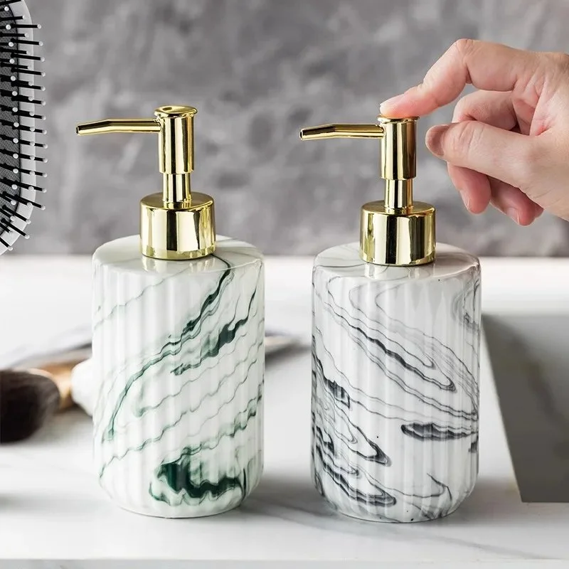 Elegant Marble Ceramic Soap & Lotion Dispenser for Bathroom & Kitchen