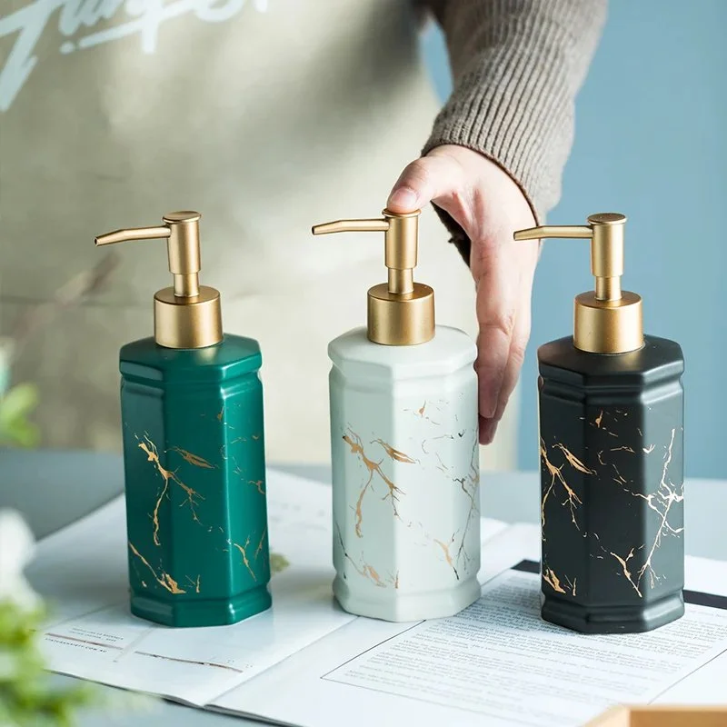Geometric Ceramic Soap & Lotion Dispenser for Bathroom and Kitchen