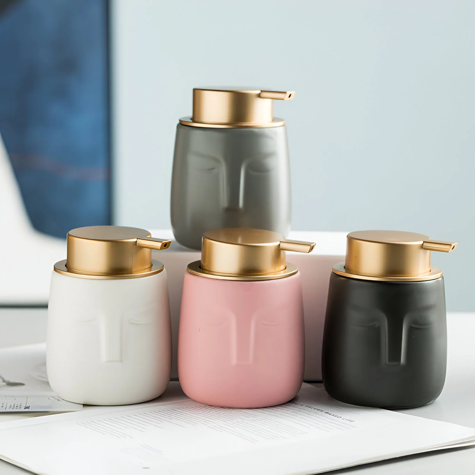 Matte Ceramic Soap & Lotion Dispenser with Minimalist Abstract Design