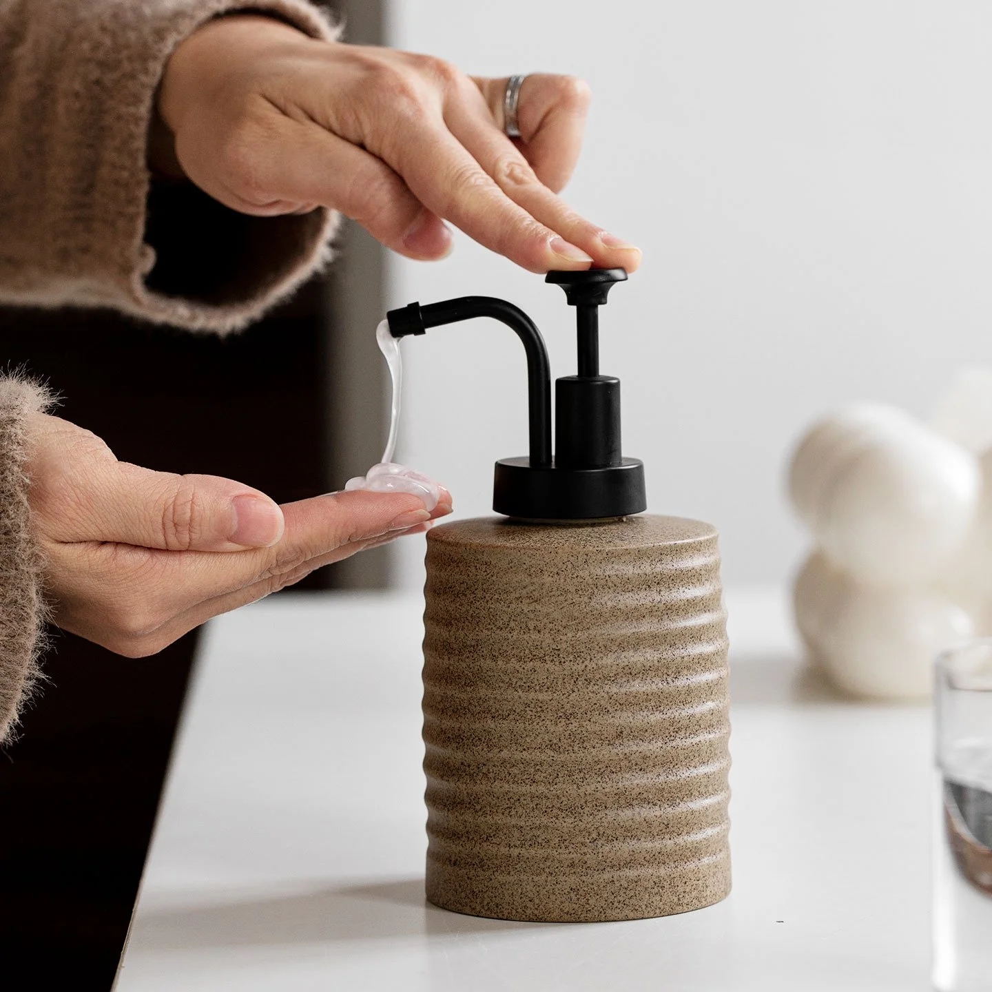 Rustic Ceramic Soap & Lotion Pump Bottle for Bathroom Decor