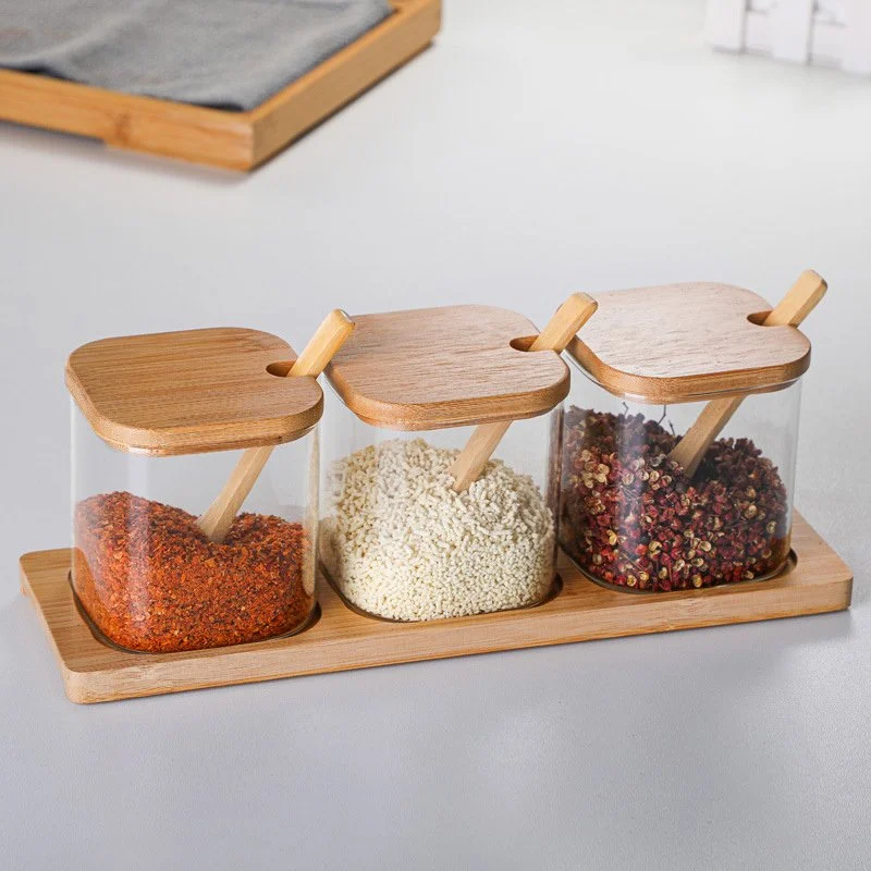 Glass Spice Jar Set with Wooden Spoon