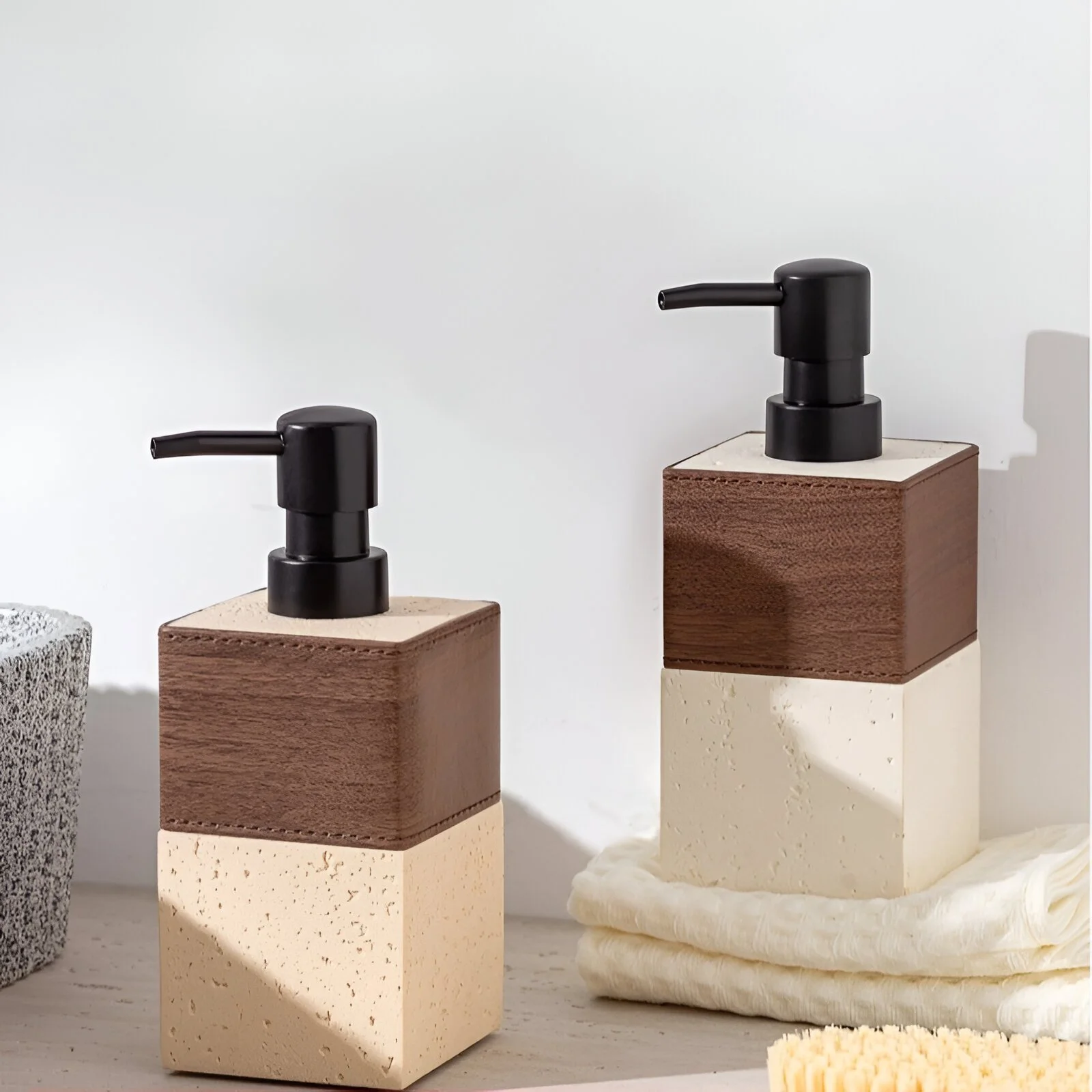 Vintage Two-Tone Ceramic Square Lotion & Shampoo Dispenser 15 oz